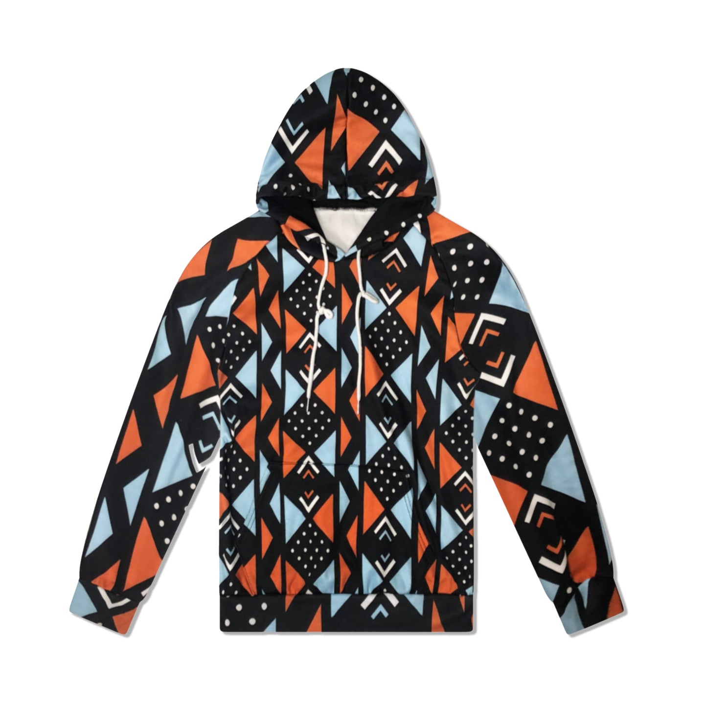 Blue Orange Print Heavy Fleece Hoodie