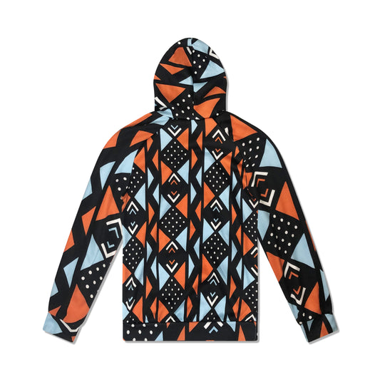 Blue Orange Print Heavy Fleece Hoodie