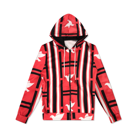 All-Over Print Zip Up Hoodie With Pocket