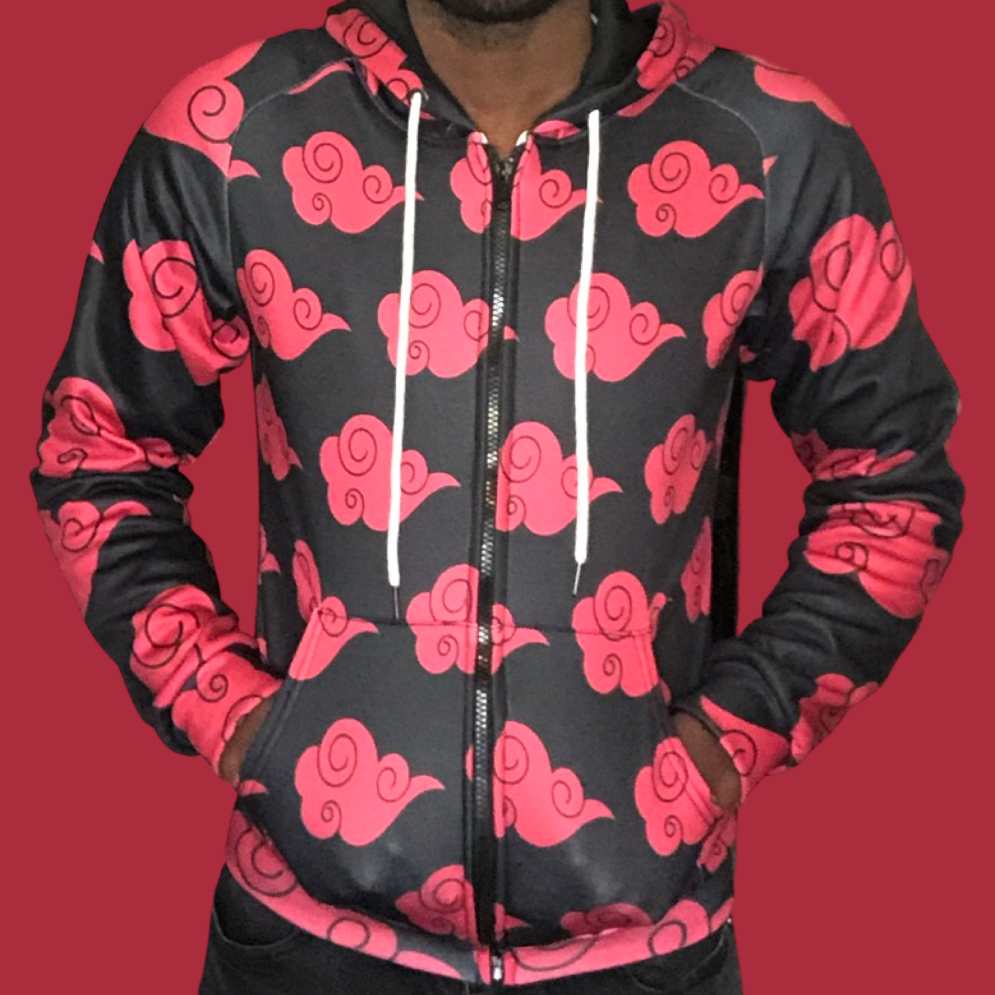 Black Red Cloud Zip Up Hoodie