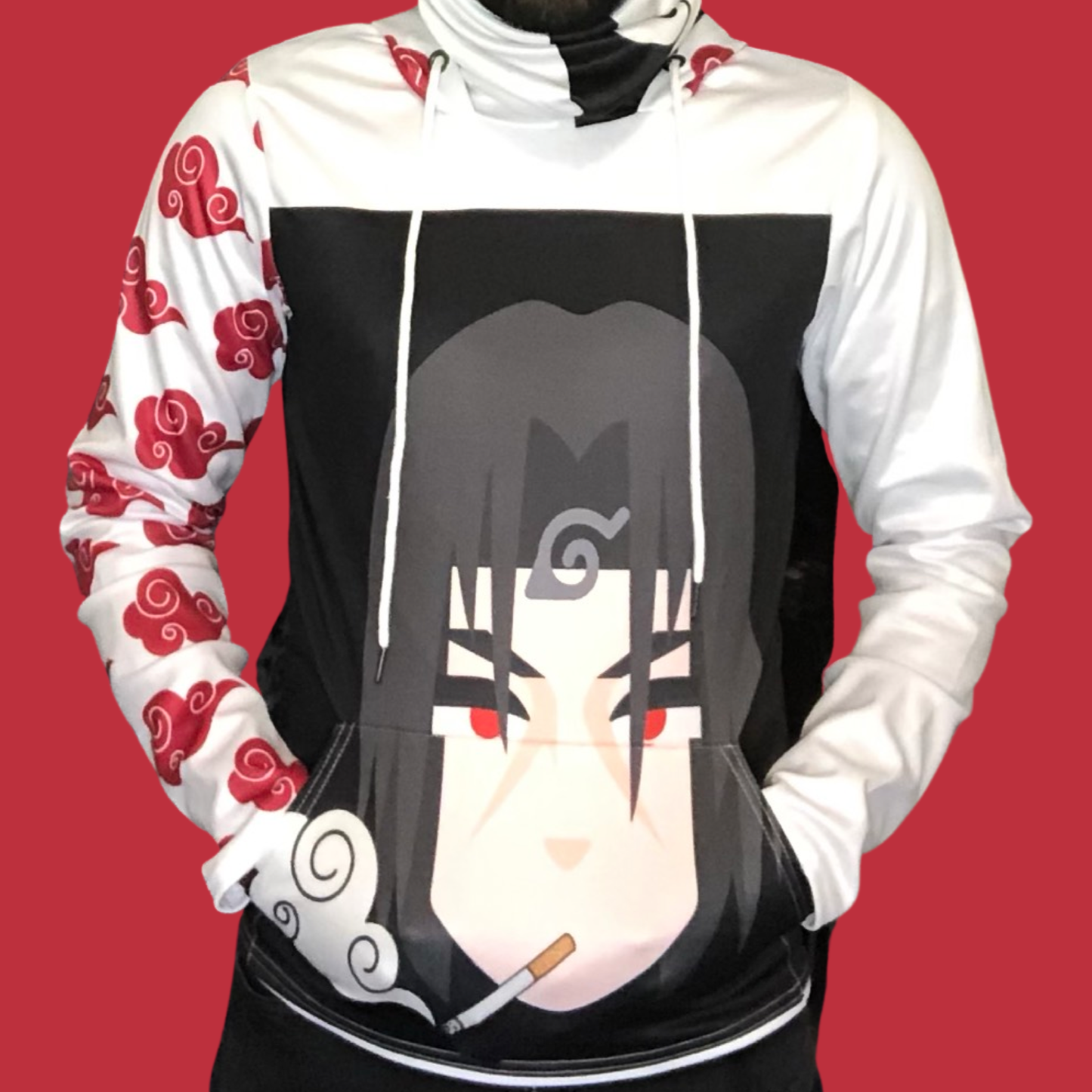 Red Cloud Pullover Hoodie With Mask